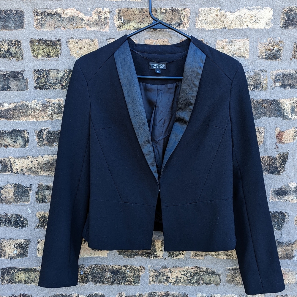 Zara Blazer, Black with Patterned Collar